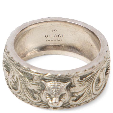 gucci sterling silver feline head carved ring|GUCCI sterling silver GATTO CARVED FELINE HEAD Ring 8.25 .